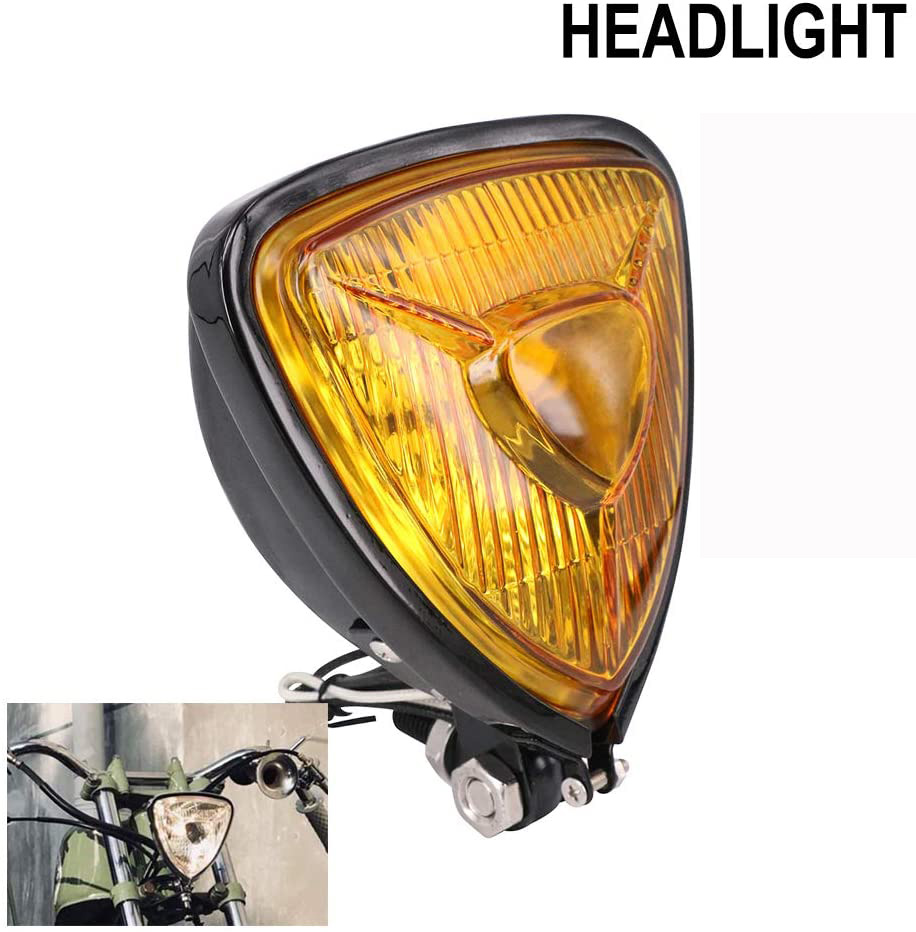 Motorcycle Headlight  Amber Triangle Chrome Headlight Lamp for Chopper Bobber