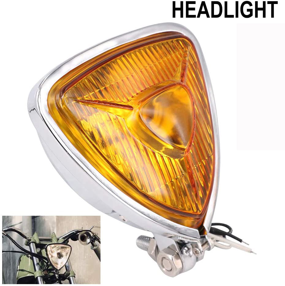 Motorcycle Headlight  Amber Triangle Chrome Headlight Lamp for Chopper Bobber