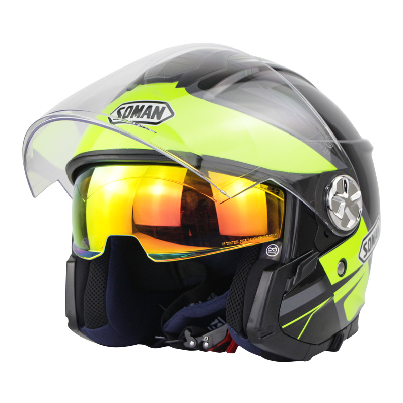 Motorcycle Helmet 3/4 Electrical Helemets Dual Visor Half Face Motorcycle Helmet   Matte black_XL