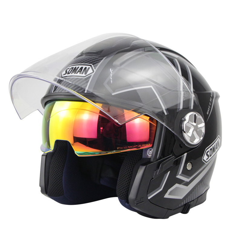 Motorcycle Helmet 3/4 Electrical Helemets Dual Visor Half Face Motorcycle Helmet   Matte black_XL
