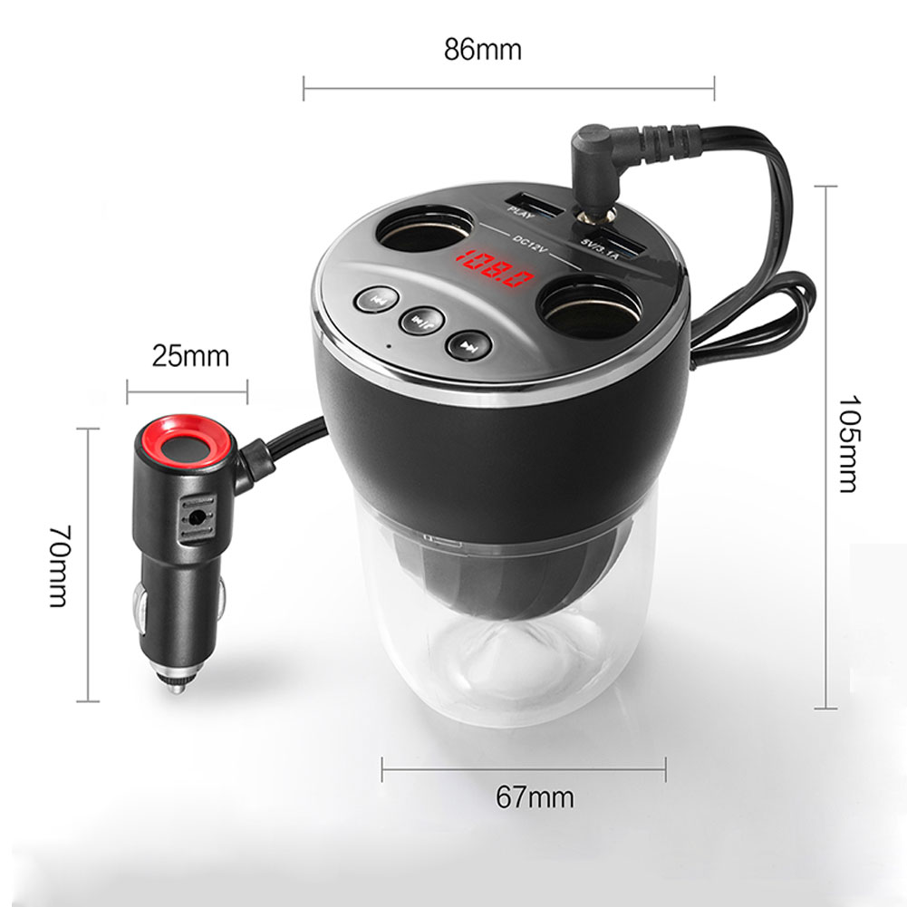 Multifunctional Charging Cup Car Charger Bluetooth-compatible Fm Transmitter Mp3 Cup With Dual Usb Ports Digital Display