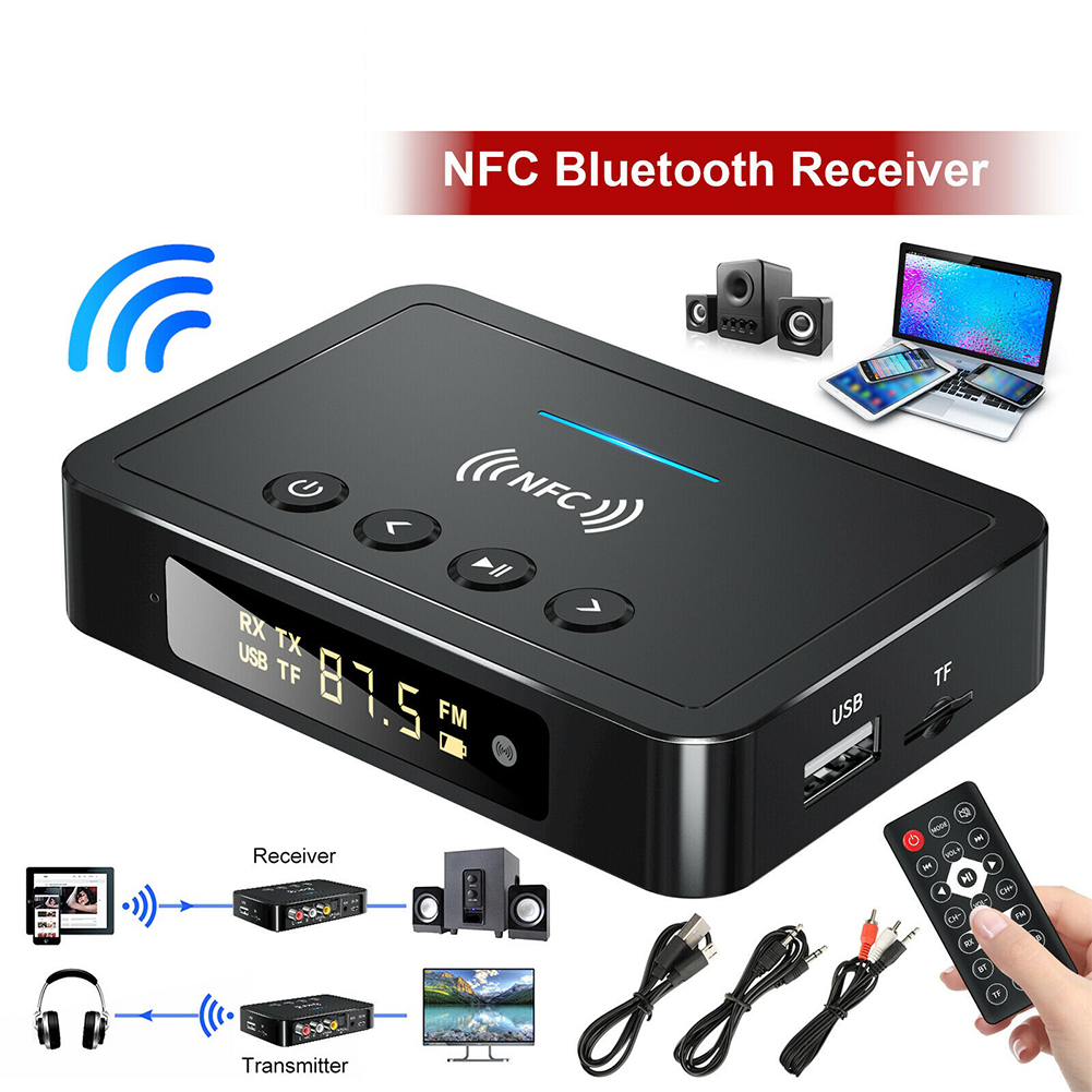 Nfc Wireless Transmitter Receiver Car Bluetooth-compatible 5.0 Adapter M6 Fm 3-in-1 Audio Adapter With Led Display