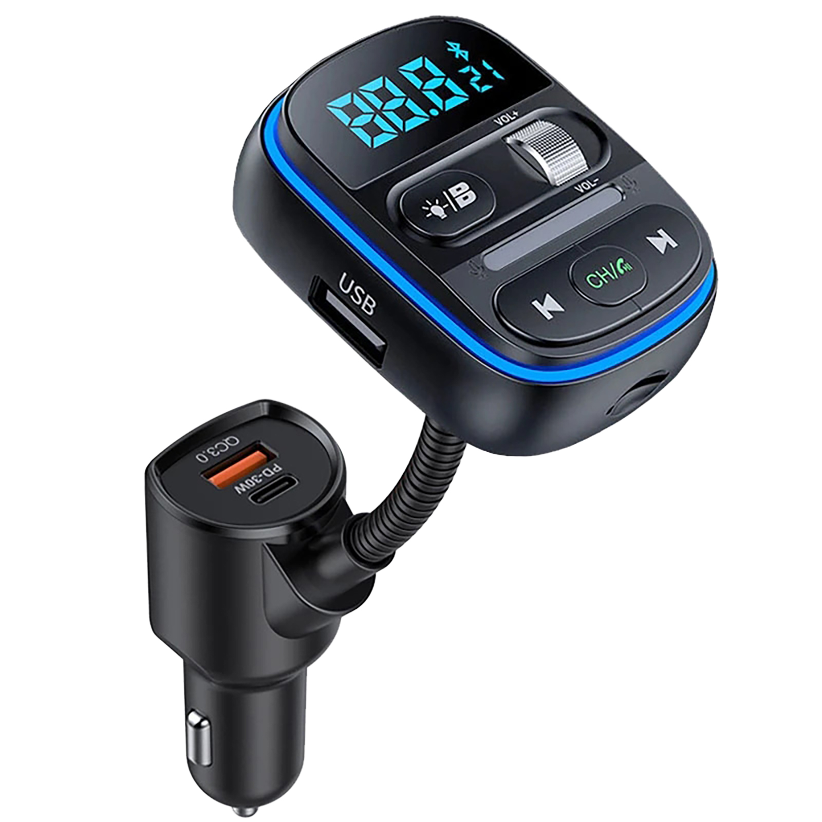 T77 Wireless Fm Transmitter Radio Adapter Car Kit Qc3.0/Pd30w Fast Charging Hands-Free Calling Support U Disk