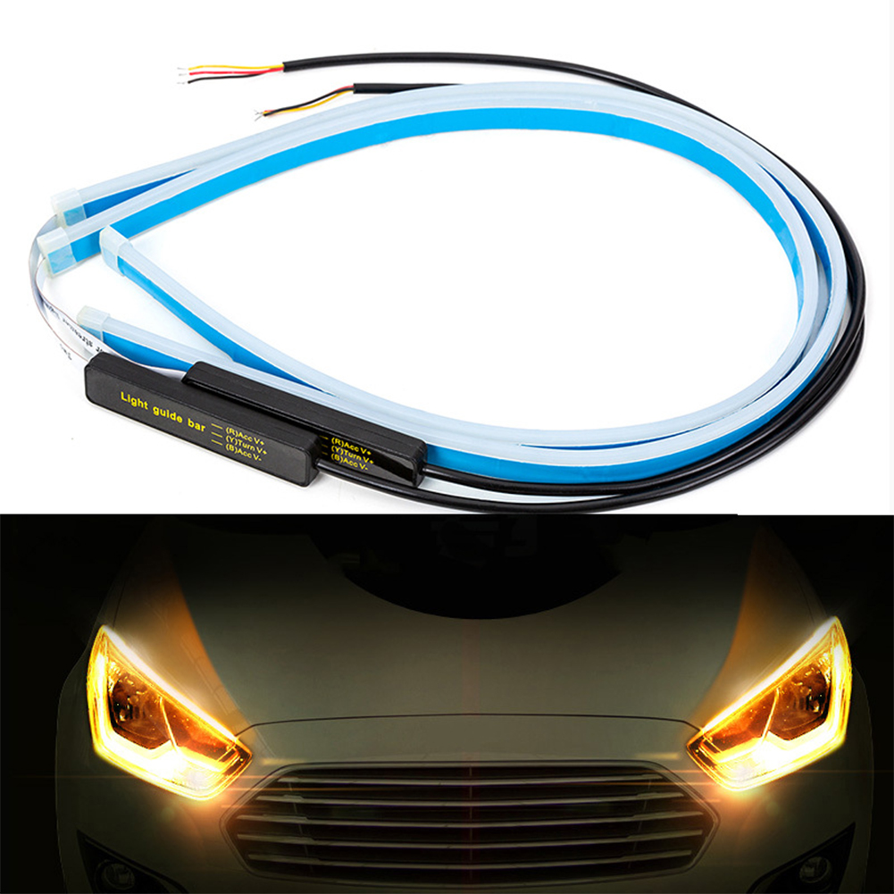 Ultrafine Cars LED Daytime Running Lights White Turn Signal Yellow Guide Strip for Headlight