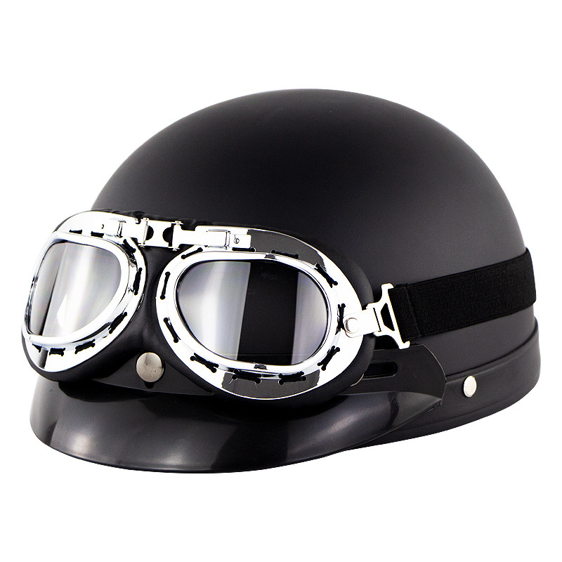 Unisex Cute Motorcycle Helmet Bike Riding Protective Strong Safety Half-face Helmet with Goggles Matte black 76_One size