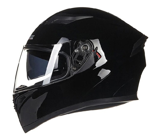 Unisex Full Face Cool Motorcycle Helmet with Dual Lens Racing Head Protector Bright black_L