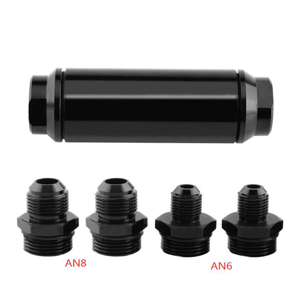 Universal Aluminum 44mm Car Inline Oil Fuel Filter With AN6 AN8 Adapter Fittings