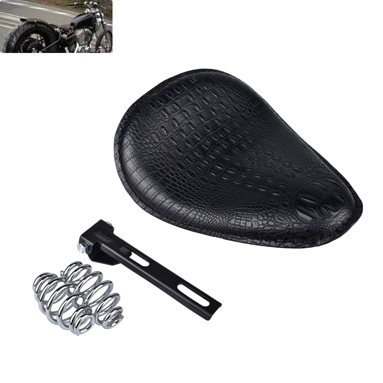 Universal Motorcycle Crocodile Leather Style Saddle Solo Seat Cushion Spring for /Honda/Yamaha/Kawasaki Brown/Black brown