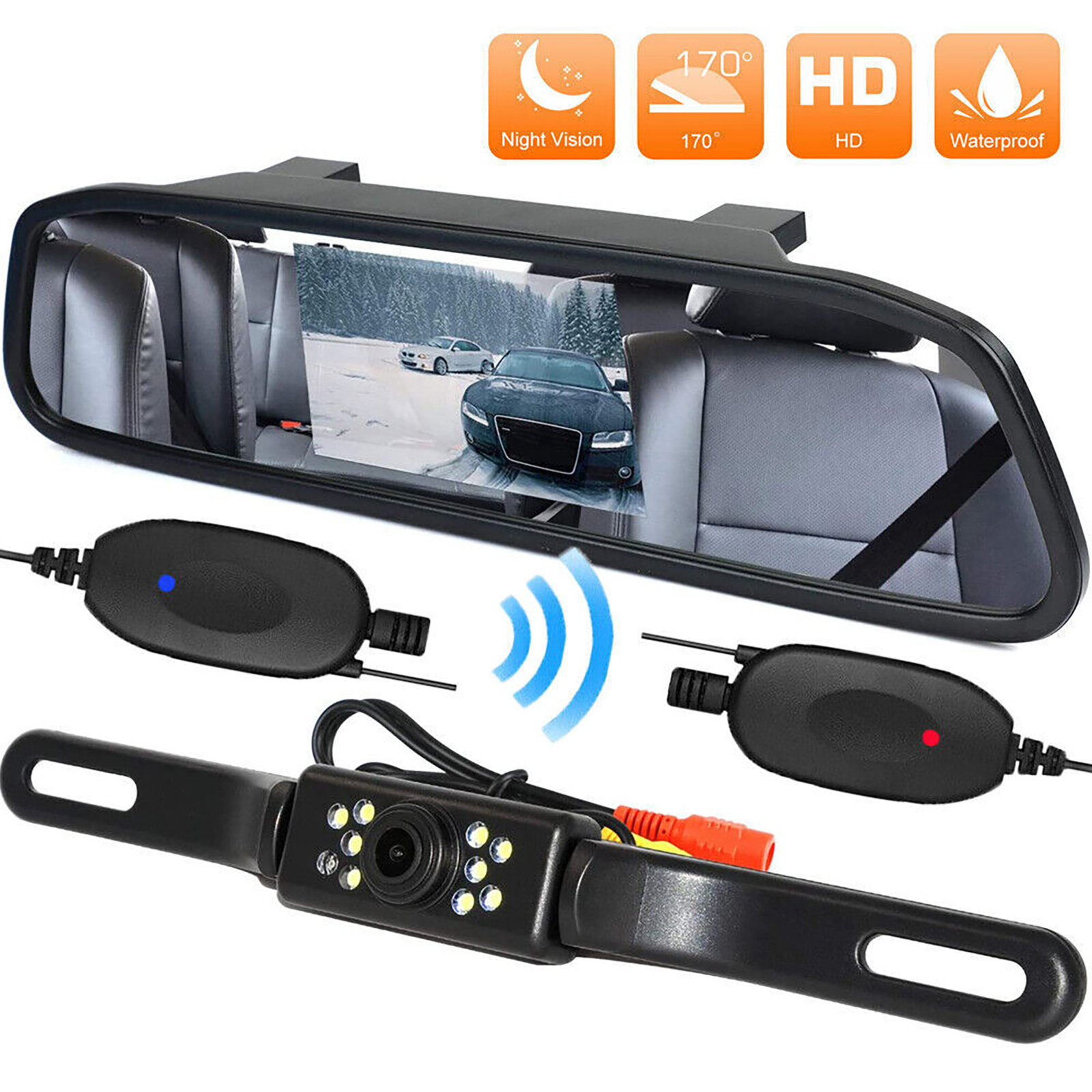 Wireless Backup Camera Kit 4.3 inch Tft Lcd Rear View Mirror Monitor Waterproof Night Vision Back up Camera Kit