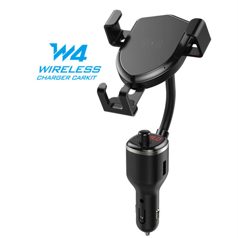 10W Wireless Fast Charge Vehicle MP3 Transmitter Dual USB Mobile Phone Holder Stand