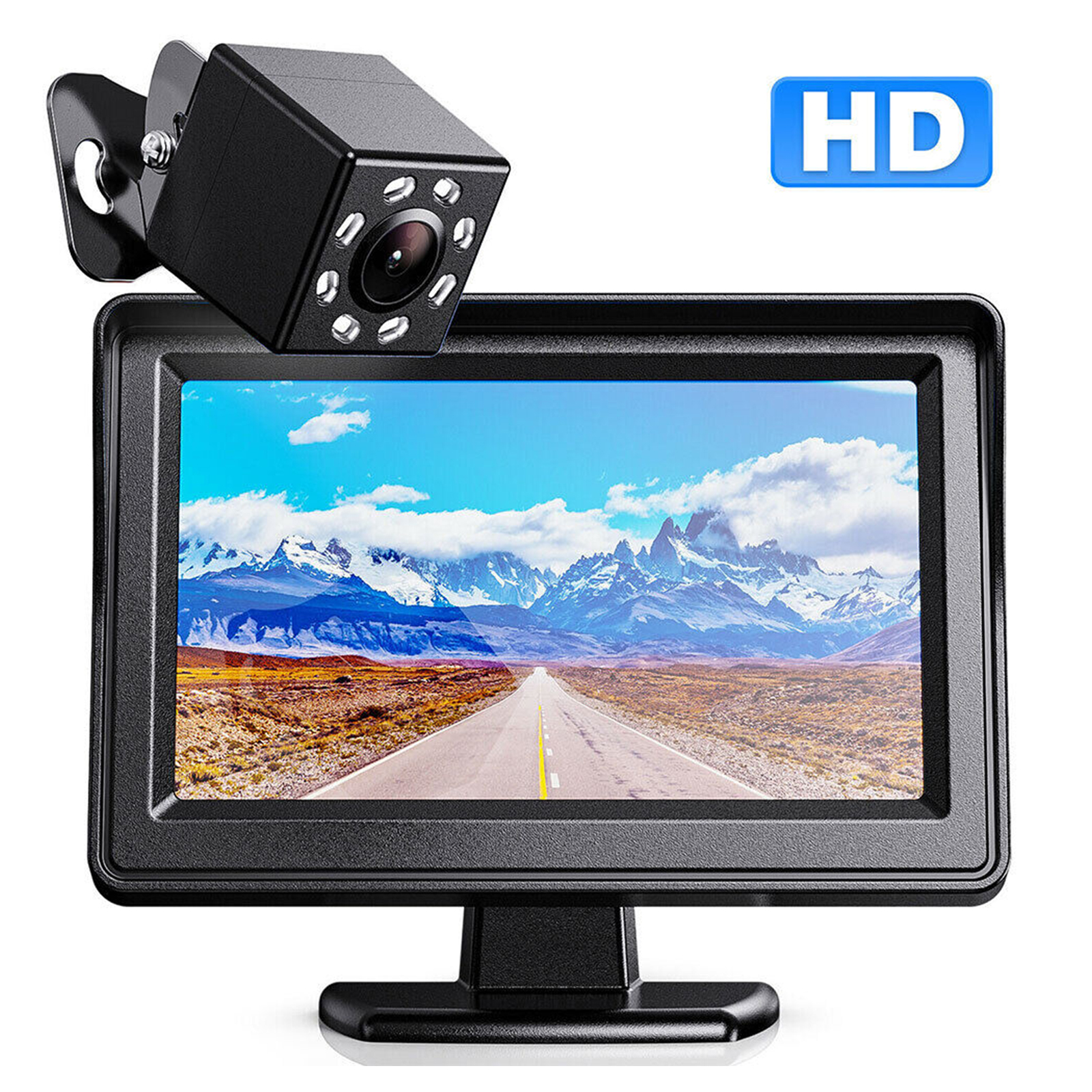 4.3 Inch LCD Display Backup Camera Monitor 8 LED Lights Waterproof for Car SUV Van Truck