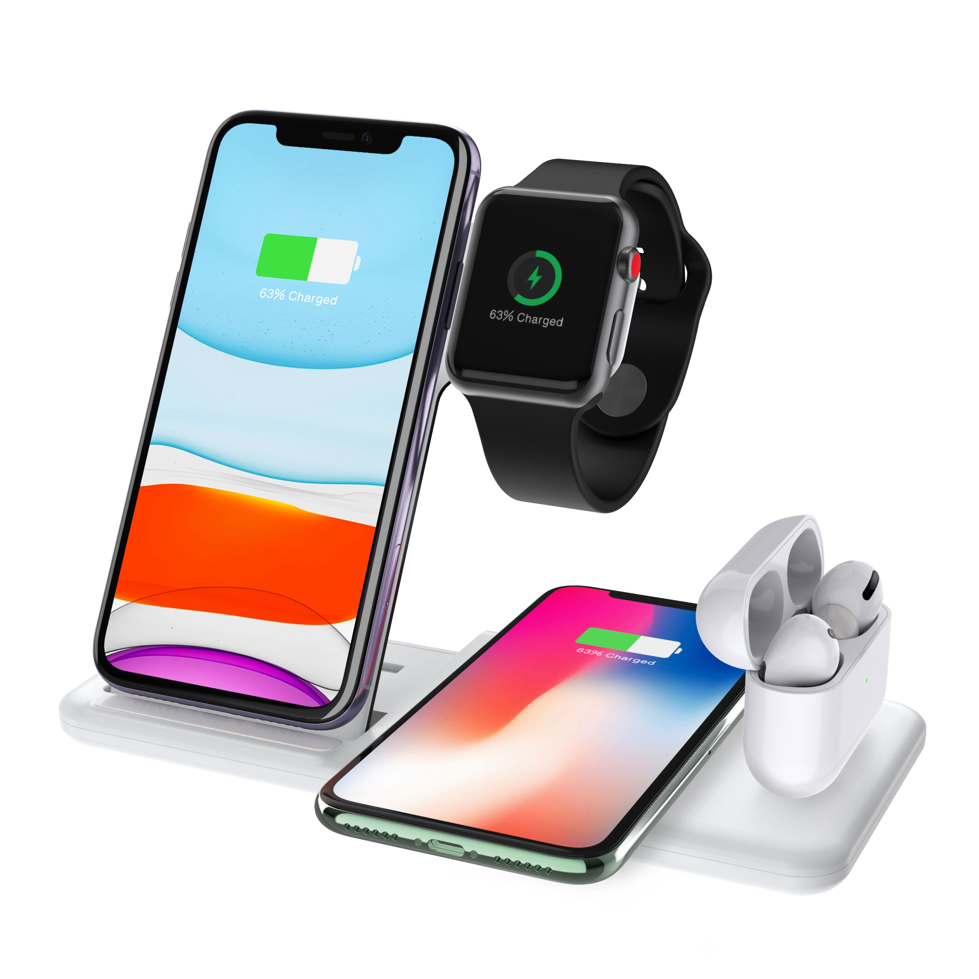 4-In-1 QI Fast Wireless Charger Dock For iPhone Apple Watch iWatch for Airpods Charger Holder Stand