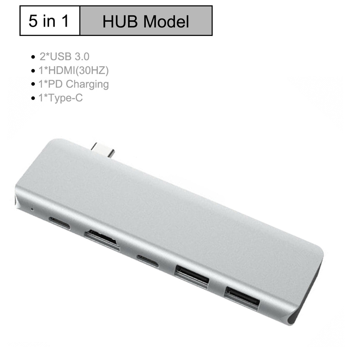 5-in-1 USB HUB Type-C to HDMI 2USB 3.0 PD Charging Type C Power Adapter Multi Ports Splitter Dock