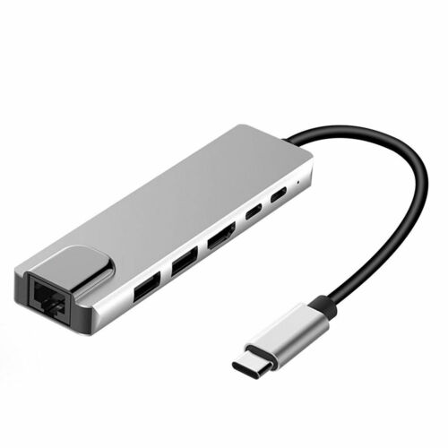 6-in-1 USB-C Hub Multi-port Adapter USB Type C Hub Adapter Dock with 4K HDMI RJ45 Ethernet Lan USB Charge