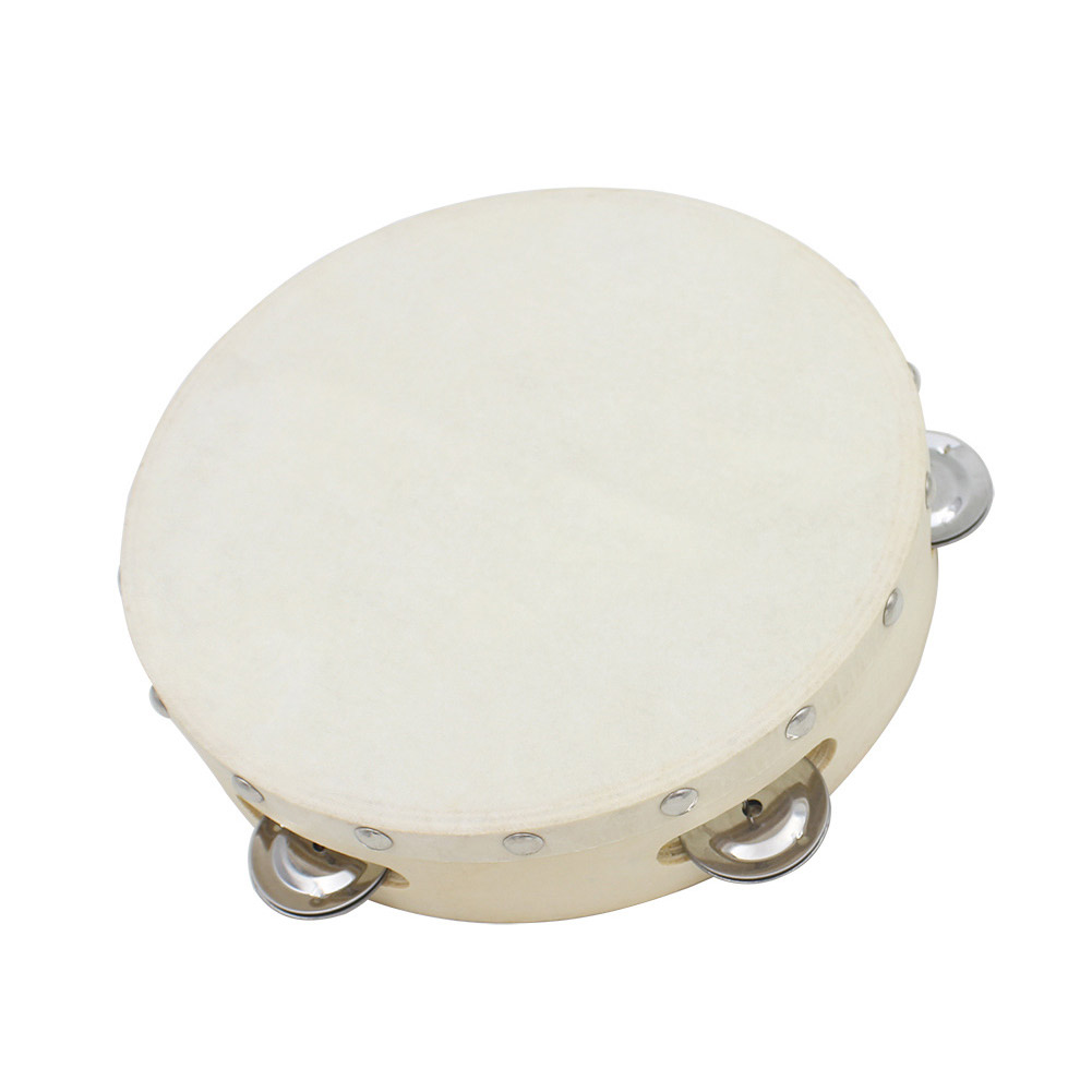 8" Hand Held Tambourine Drum Bell Birch Metal Jingles Percussion Musical Educational Toy