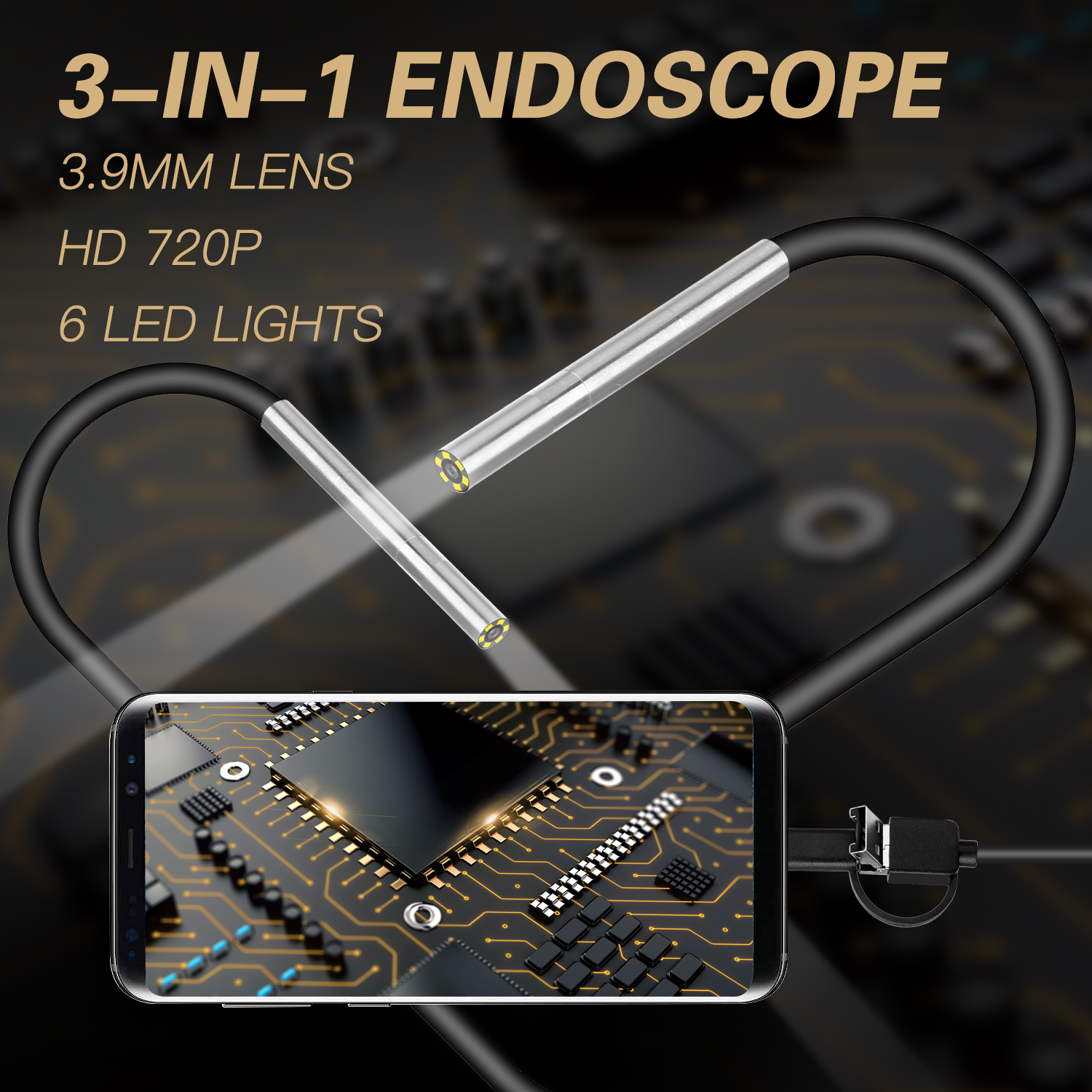 AN100 Rigid Line Endoscope Camera Flexible IP67 Waterproof Inspection Borescope Camera