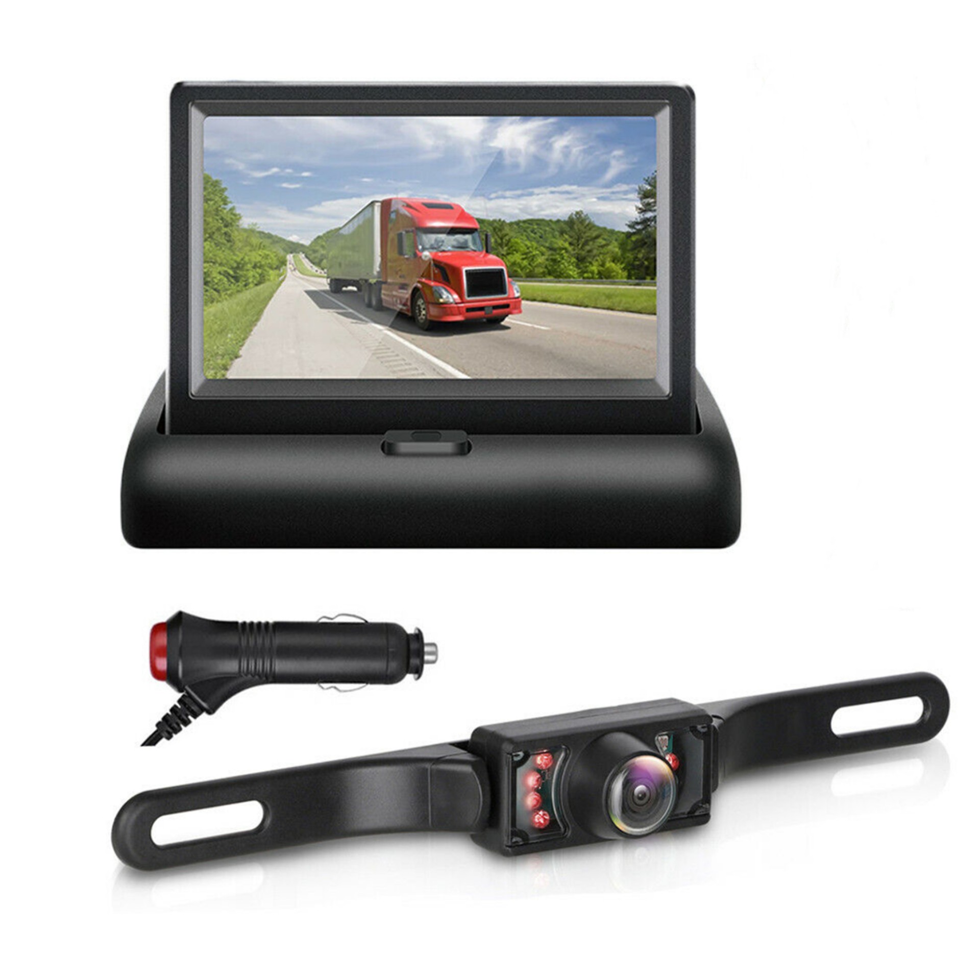 Car Backup Camera Reverse Rear View Camera with 4.3 Inch Foldable Monitor HD 170° Wide Angle