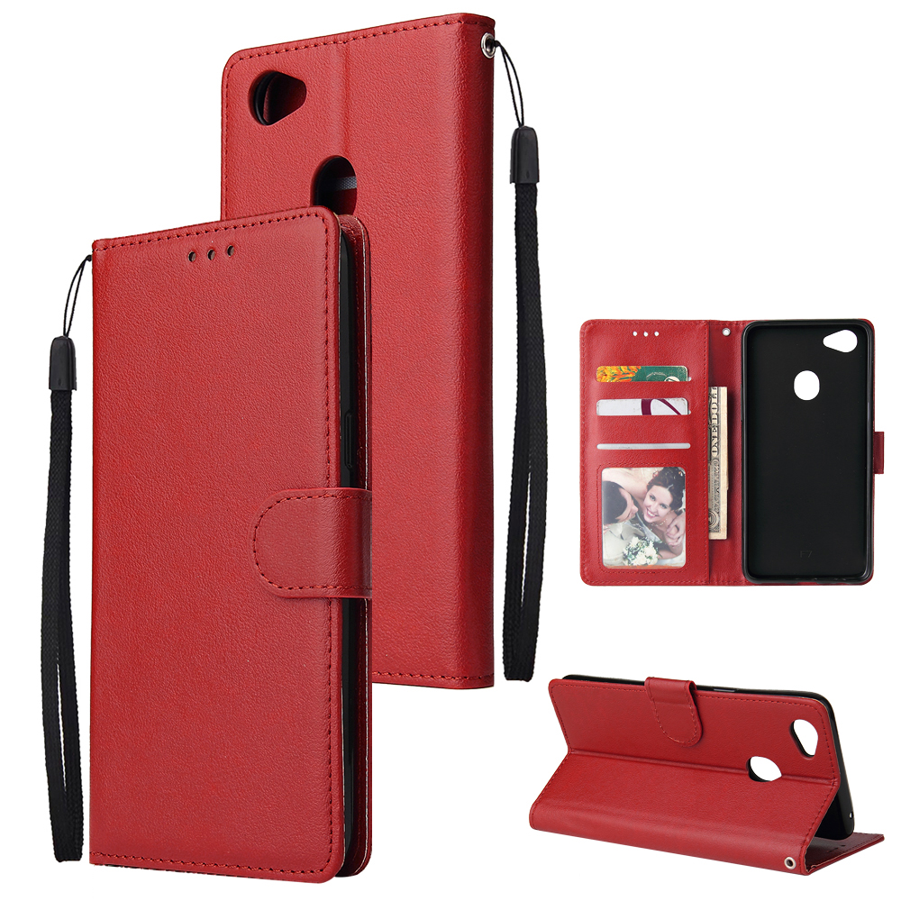 For OPPO F7 Wallet-type PU Leather Protective Phone Case with Buckle & 3 Card Position