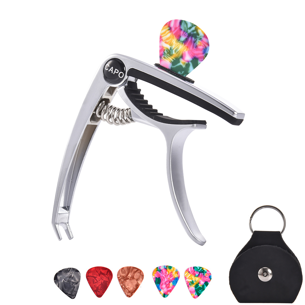Guitar Capo for Acoustic and Electric Guitars Bass Ukulele Mandolin Banjo with Picks and Picks Holder