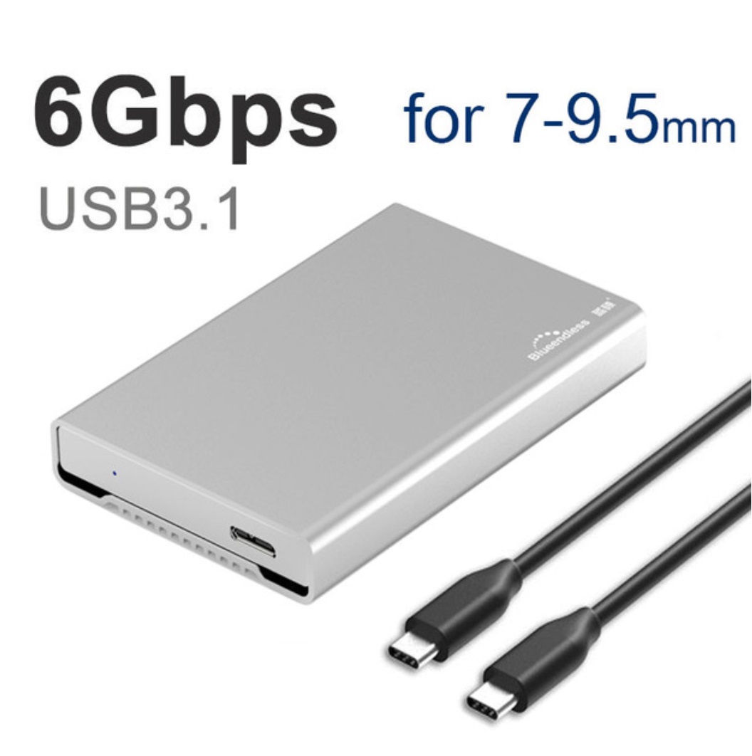 HDD Enclosure 2.5” Mobile Hard Disk Case Type-C SATA USB 3.0 All Metal Shell Notebook External Hard Disk Box   9.5mm / C-C port