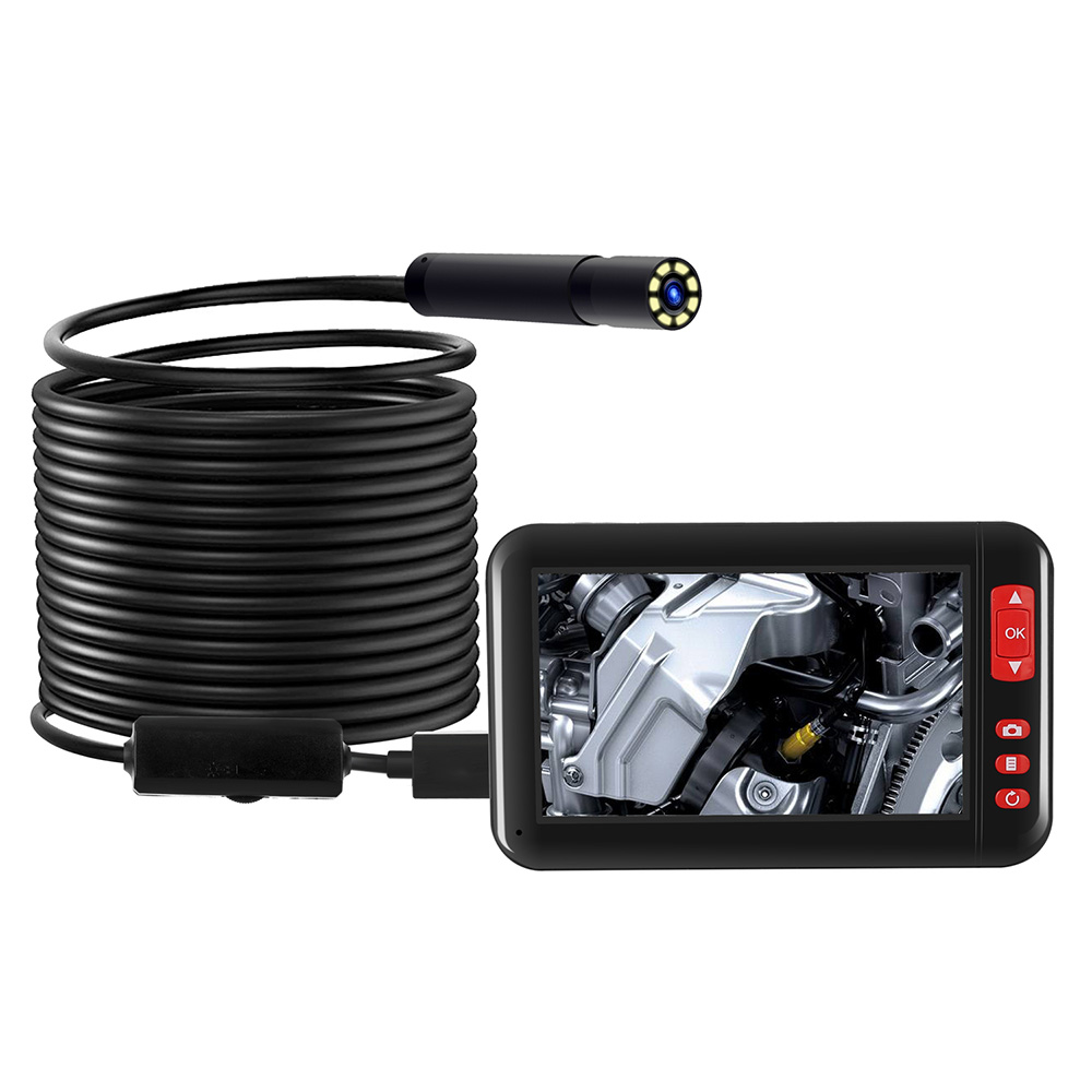 Industrial Endoscope Borescope Inspection Camera 4.3inch HD 1080P Display Screen Built-in 8 LEDs 8mm Lens 2000mAh Rechargeable Lithium Battery