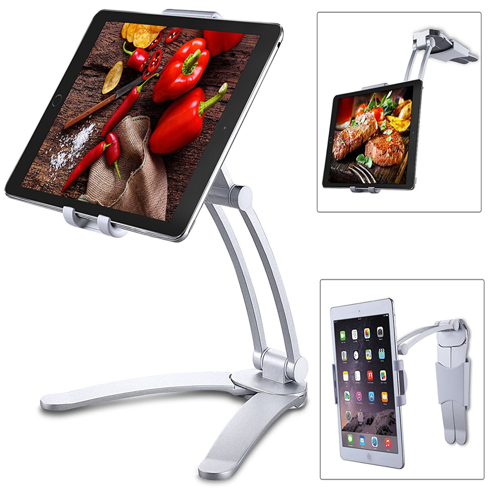 Kitchen Tablet pc iPad Stand Adjustable Holder Wall Mount – Silver (for 4-10.5 Inch)