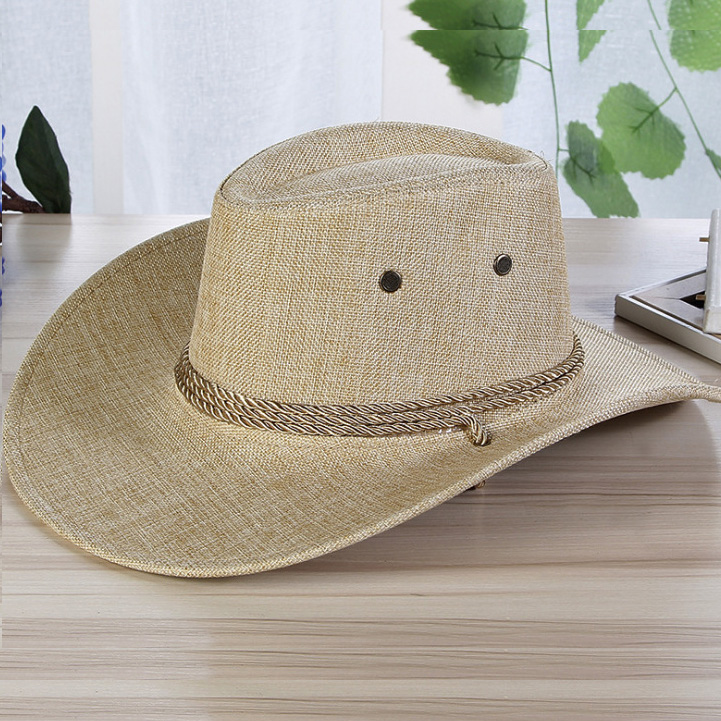 Men Summer Cool Western Cowboy Hat Outdoor Wide Brim Hat