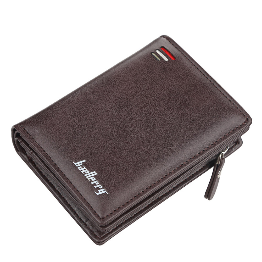 Men Zipper Short Style Wallet Card Slots Fashion Mini Snap Button Bag