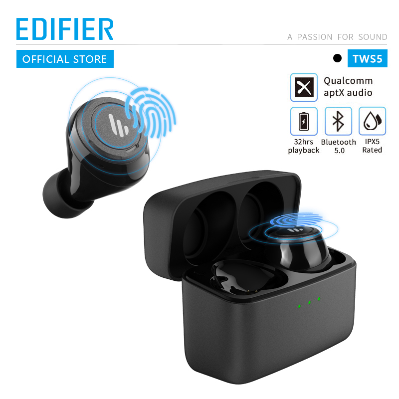 Original EDIFIER TWS5 Bluetooth V5.0 Earbuds AptX Audio Decoding IPX5 Waterproof Touch Control 32Hours Playtime Wireless Earphone