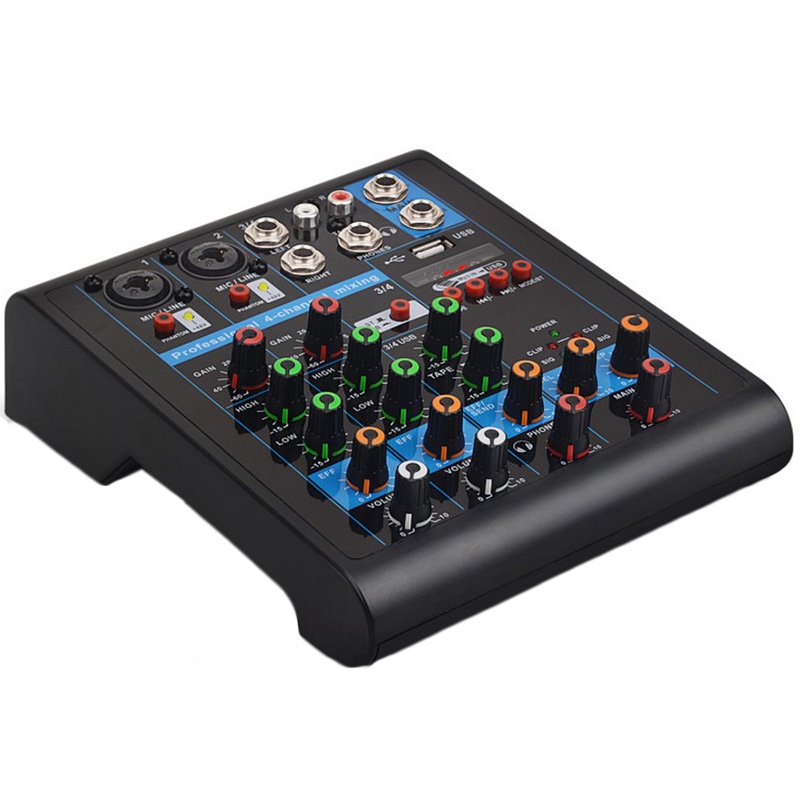 Professional 4-Channel Small Bluetooth Mixer with Reverb Effect for Home Karaoke USB Live Stage Karaoke Performance