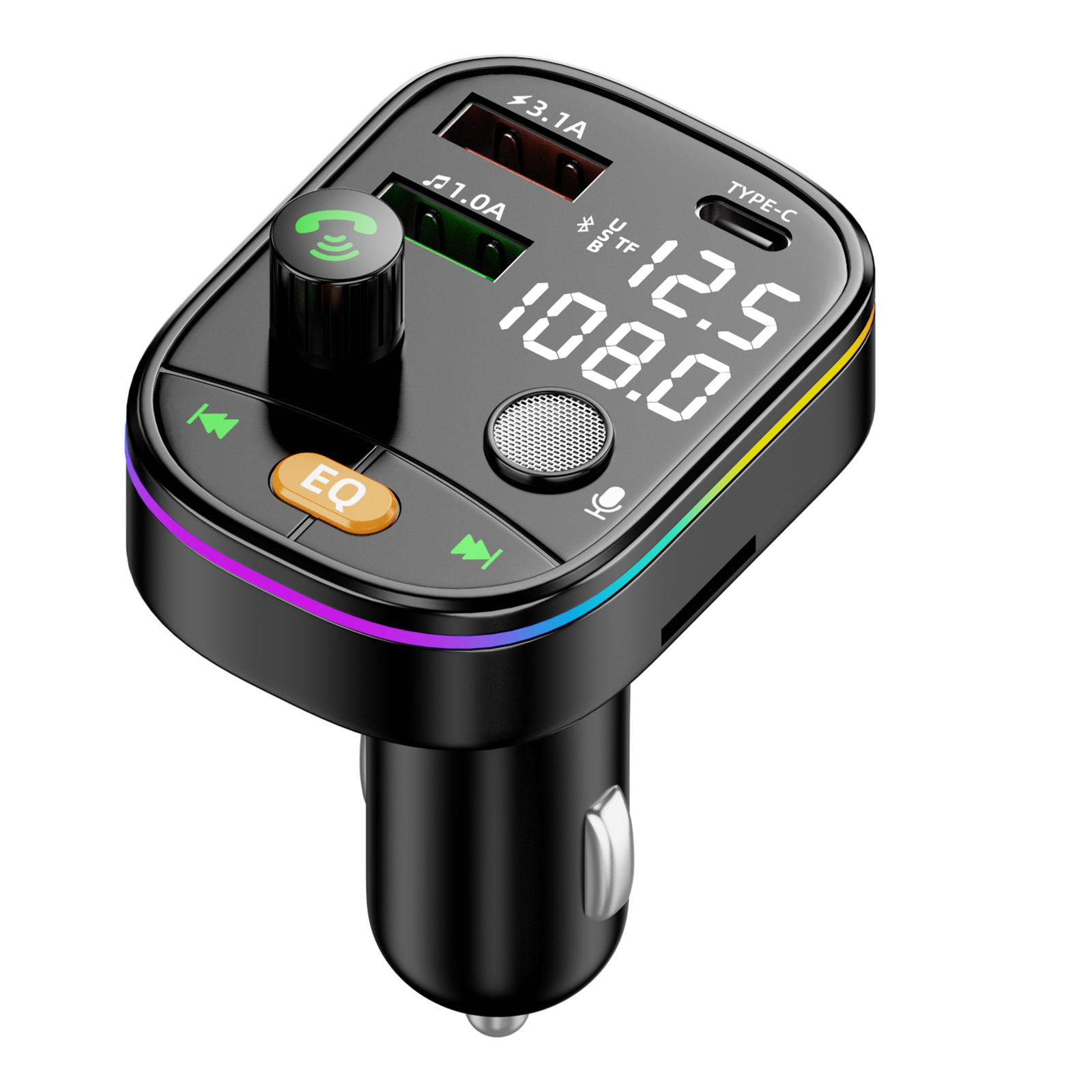 Q10 Wireless FM Transmitter For Car EQ Function 7 Colors RGB LED Backlit Handsfree Calling TF/U Disk Fast Charger