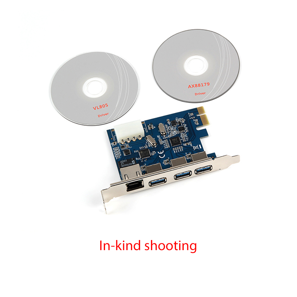 Stable Efficient PCI-E 3-port USB3.0 External + Gigabit Network Interface Expansion Card with 4PIN Power Supply Interface