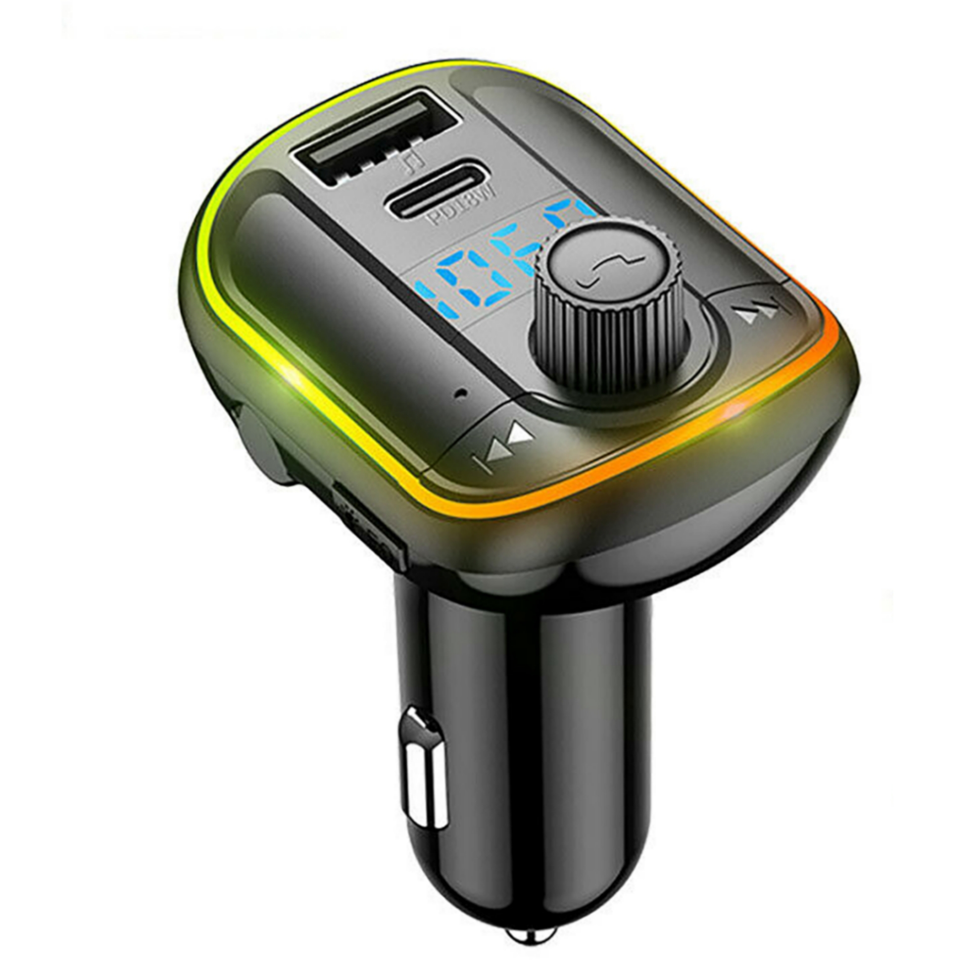 T829 Wireless FM Transmitter For Car Dual USB Port Type-C PD18W Fast Charger Colorful LED Backlit MP3 Music Player