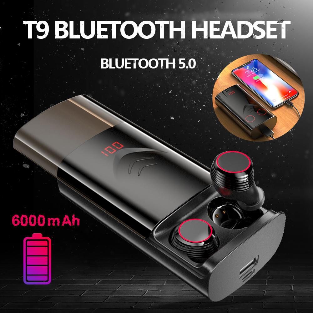 T9 TWS Wireless Bluetooth 5.0 Earphones Stereo HiFi Earphones Earbuds with 6000mAh Charging Case