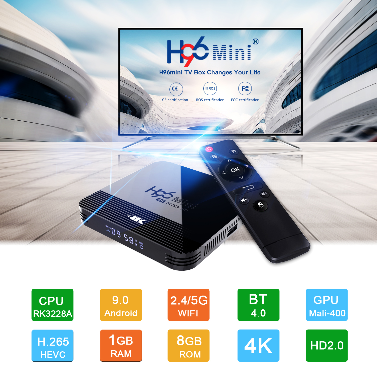TV Box H96 MINI H8 RK3228A 28nm Four Cortex A7 4K OTT Box Android 9.0 Media Player Digital TV Converter