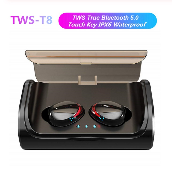 TWS T8 Bluetooth 5.0 True Wireless Earphones In-Ear Earbuds Deep Bass Stereo IPX6 Waterproof Sports Headset