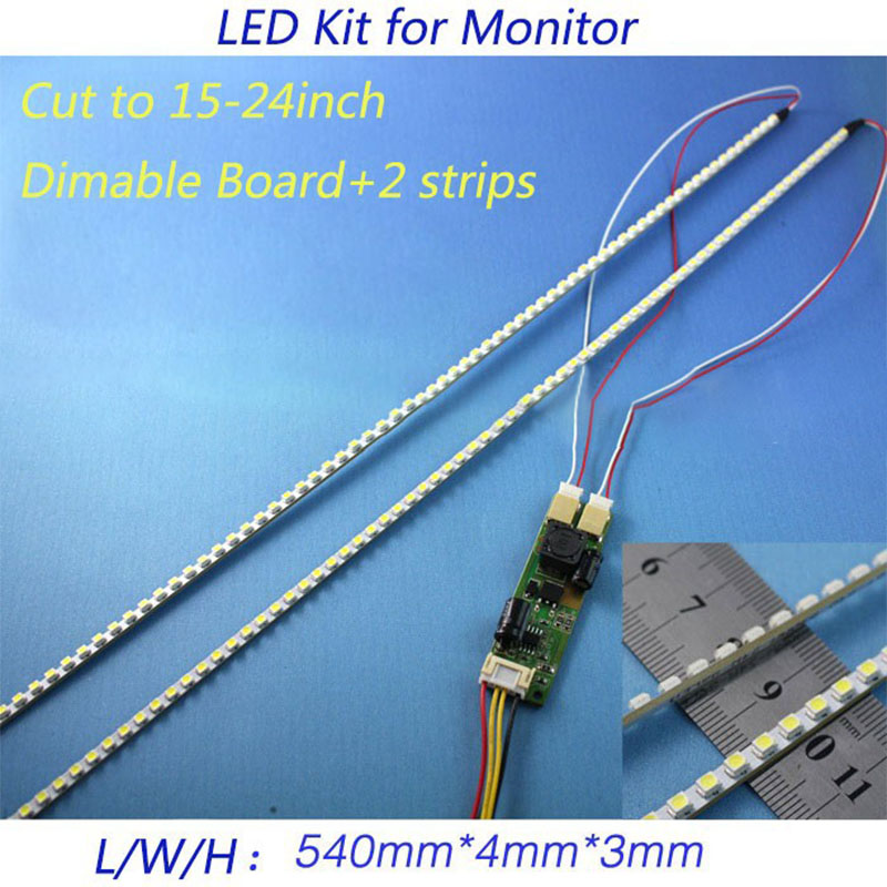 Universal LED Backlight Lamps Update Kit for LCD Monitor 2 LED Strips Support to 24” 540mm