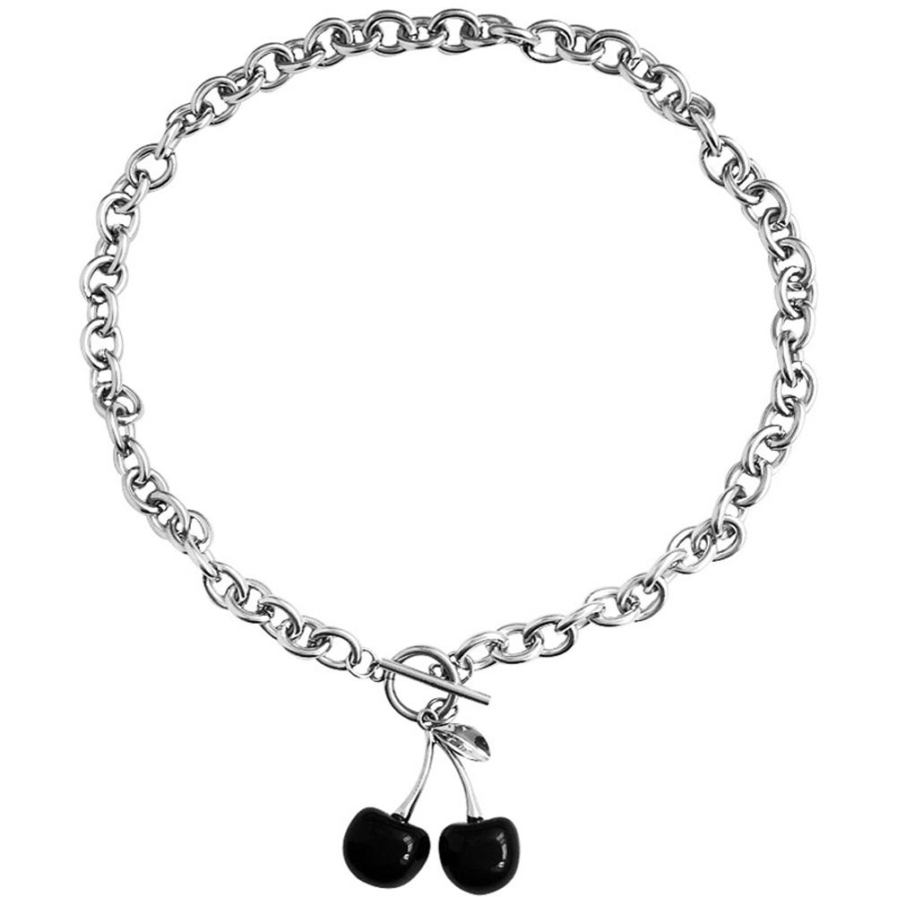 Women’s Necklace Black Cherry Pendant Coarse Chain Clavicle Necklace